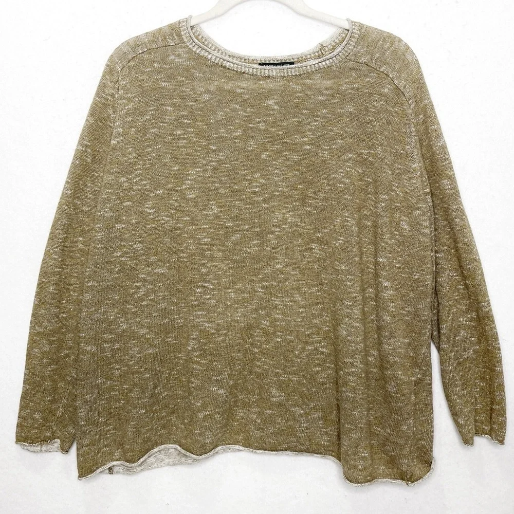 Eileen Fisher Organic Linen Cotton Taupe Sweater Raw Hem Edge Size Large